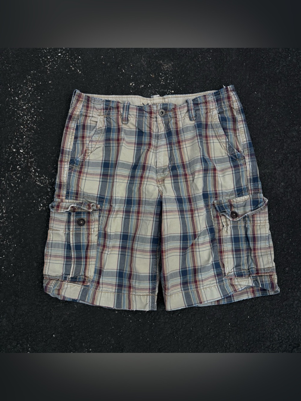 Y2K American Eagle Plaid Cargo Classic Length Shorts Size 36 Summer Classic USA